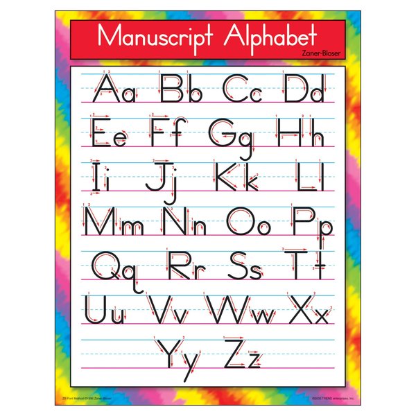 Trend Enterprises Manuscript Alphabet Zaner-Bloser Learning Chart, 17in x 22in T38134